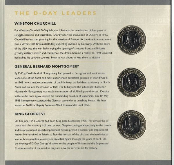 2019 Isle Of Man D-Day Leaders Two Pound Coin Collection - Image 2