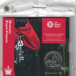 2019 Five Pounds Coin Tower of London. featuring Queen Elizabeth II on the Obverse. Three keys and lantern on Reverse. All five pound coins are in stock.