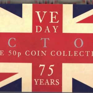 2020 Isle Of Man VE Day Seven Coin Fifty Pence Set . The obverse features the portrait of Queen Elizabeth II facing right.
