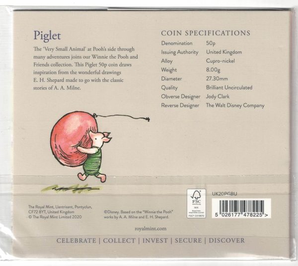 2020 Fifty Pence Classic Pooh Non-Colourised Piglet - Image 2