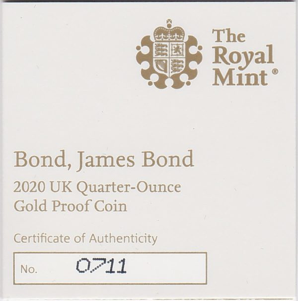 2020 Gold Proof Quarter Ounce 007 Bond James Bond - Image 3