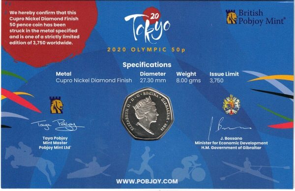 2021 Gibraltar Tokyo Olympic Games Sprinting Fifty Pence Coin - Image 2