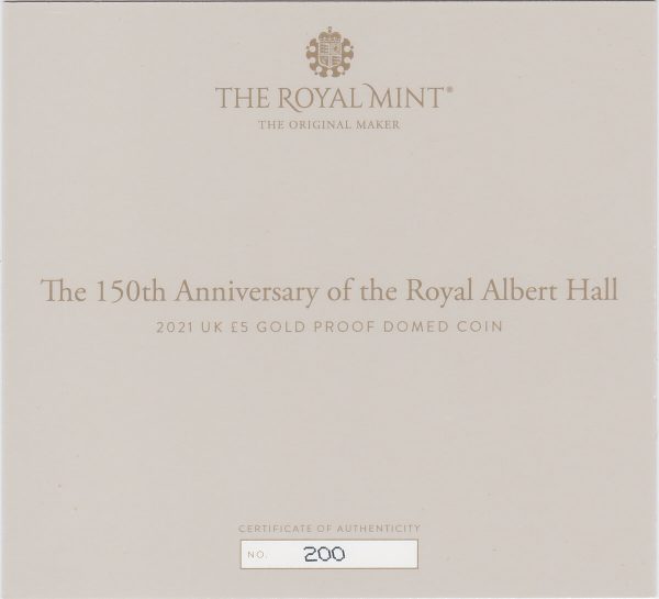 2021 Gold Proof Five Pounds Royal Albert Hall - Image 3
