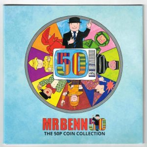 2021 Guernsey Mr Benn Fifty Pence Five Coin Collection. The obverse features the fourth portrait of Queen Elizabeth II facing right.