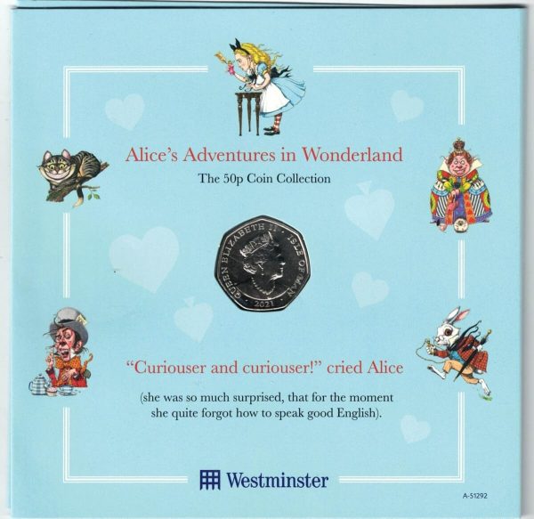2021 Isle Of Man Adventures In Wonderland Five Coin Fifty Pence Set - Image 3