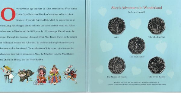2021 Isle Of Man Adventures In Wonderland Five Coin Fifty Pence Set - Image 2