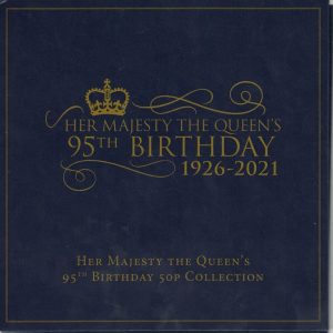 2021 Isle Of Man The Queen's 95th Birthday Six Coin Fifty Pence Set. The obverse features the portrait of Queen Elizabeth II facing right.