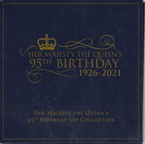 2021 Isle Of Man The Queen's 95th Birthday Six Coin Fifty Pence Set. The obverse features the portrait of Queen Elizabeth II facing right.