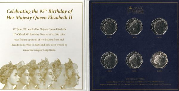 2021 Isle Of Man The Queen's 95th Birthday Six Coin Fifty Pence Set - Image 2