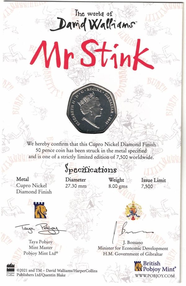 2021 Gibraltar Mr Stink Fifty Pence Coin - Image 2