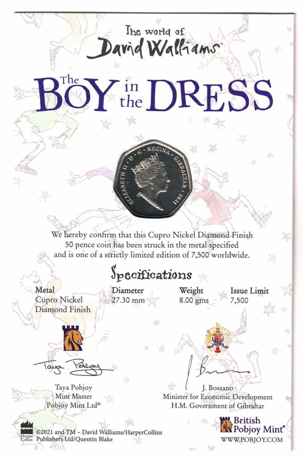 2021 Gibraltar The Boy in the Dress Fifty Pence Coin - Image 2