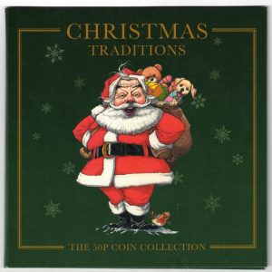 2021 Guernsey Christmas Traditions Fifty Pence Five Coin Collection. The obverse features the fourth portrait of Queen Elizabeth II facing right.