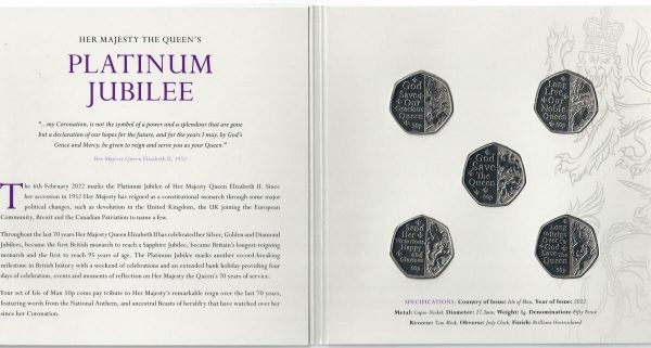 2022 Isle Of Man Platinum Jubilee Five Coin Fifty Pence Set - Image 2