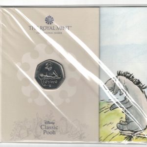 2022 Fifty Pence Classic Pooh Non-Colourised Eeyore. Cupro nickel coin featuring Queen Elizabeth II on the Obverse. The Reverse features Eeyore.