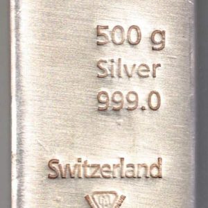 500 Gram Silver Bar Metalor. This bar contains 500 grams of 999 fine Silver. All of our silver bars have been pre-owned and are in stock.
