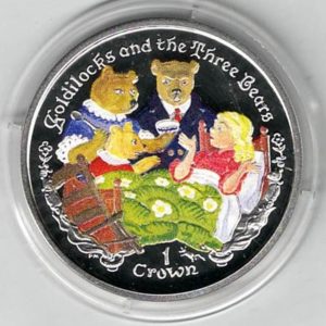 Boxed 2006 Isle Of Man Silver Proof Goldilocks One Crown. The Obverse features the portrait of Queen Elizabeth II. All coins are in stock.