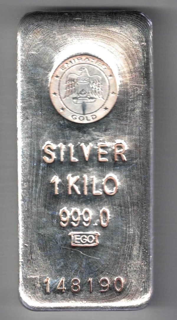Bullion Emirates One Kilo Fine Silver Bar. All of our silver bars have been pre-owned and in stock for dispatch for delivery.