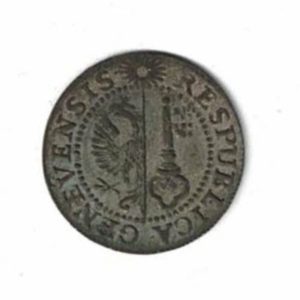 1785 G Switzerland Geneva KM87 One Sol Coin. The obverse features arms within circle. The reverse features the denomination & date.