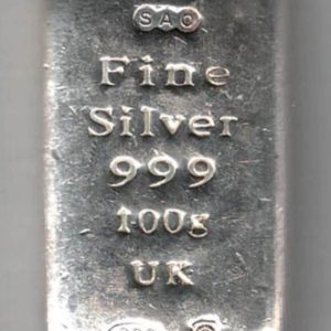 100 Gram 999 fine silver Bar minted by SAO Mint All of our silver bars have been pre-owned and are in stock for despatch.