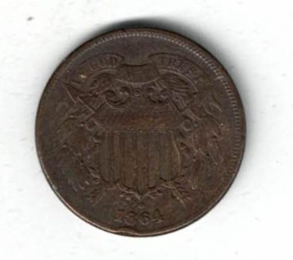 1864 USA Bronze Two Cents Coin - Image 2
