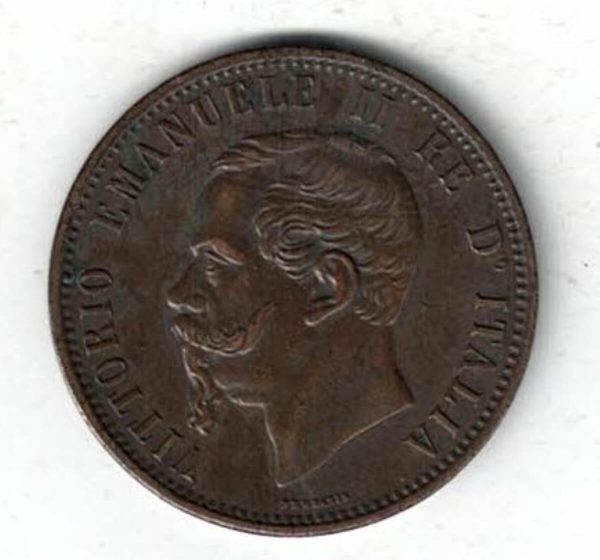 1866 Italy Ten Centesimi Coin. The obverse of this coin features the head of Victor Emmanuel II facing left. All coins are in stock.