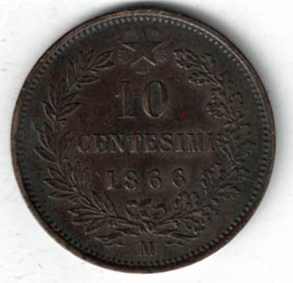 1866 M Italy Ten Centesimi Coin - Image 2