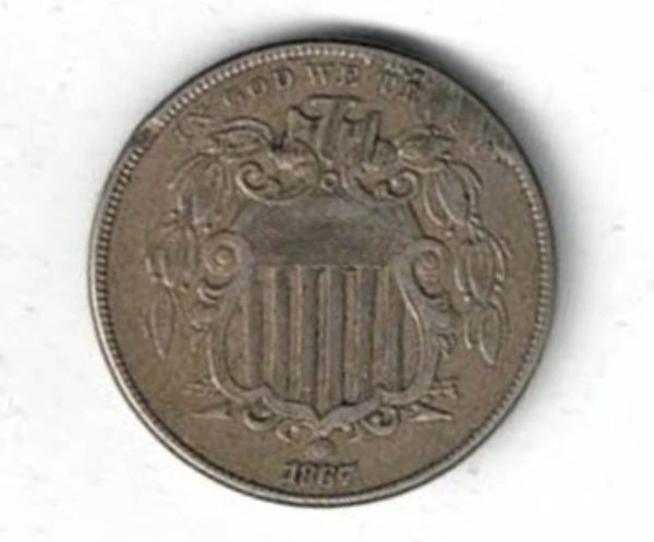 1867 USA Nickel Five Cents Coin - Image 2