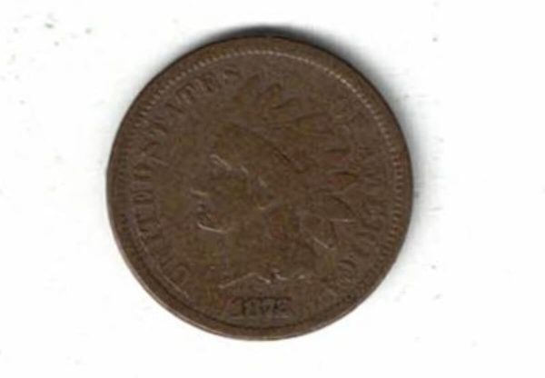 1872 USA Bronze One Cent Coin. The Obverse features a liberty with Indian headdress. The reverse features a shield and wreath with lettering.