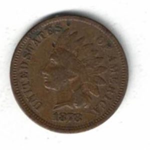 1878 USA Bronze One Cent Coin. The Obverse features a liberty with Indian headdress. The reverse features a shield and wreath with lettering.