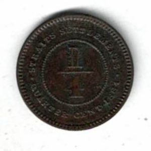 1884 Straits Settlements Bronze Quarter Cent Coin . The obverse features the bust of Victoria facing left. All coins are in stock.