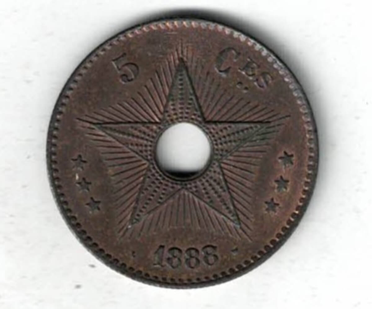 1888 Congo Free State Copper Copper Five Centimes Coin - Image 2