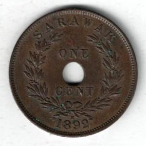 1892 H Sarawak Bronze One Cent Coin. The obverse side of this coin features the bust of Charles V Brooke facing right. All coins are in stock.