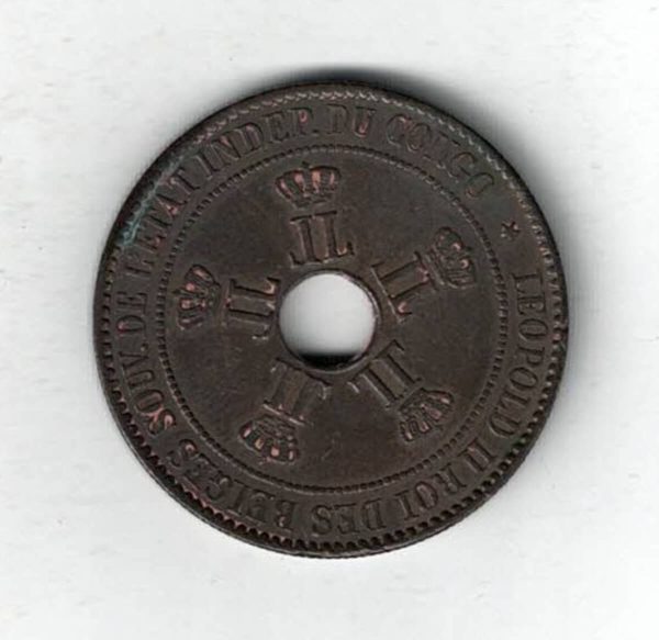 1894 Congo Free State Copper Copper Ten Centimes Coin - Image 2
