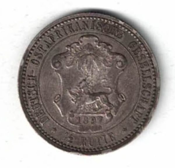 1897 German East Africa Silver Half Rupee Coin . The obverse features the bust of Wilhelm II facing left. All coins are in stock.