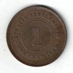 1897 Straits Settlements Bronze One Cent Coin. The obverse features the bust of Queen Victoria facing left. All coins are in stock.