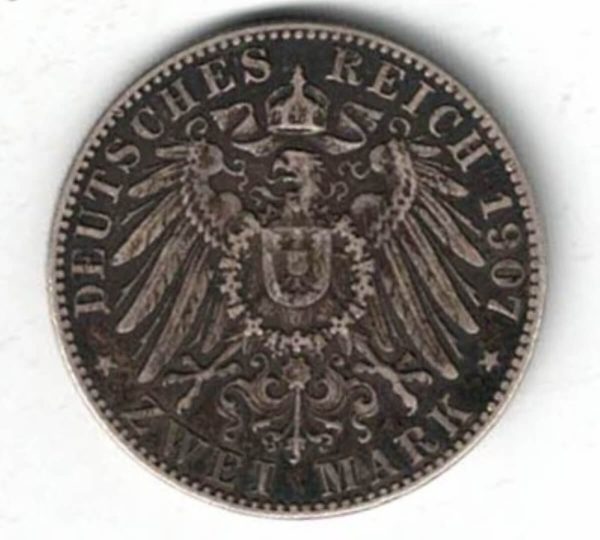 1907 D Germany Silver Two Mark Coin - Image 2