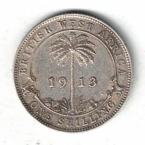 1913 H British West Africa Silver Shilling Coin. The obverse features the bust of king George V facing left. All coins are in stock.