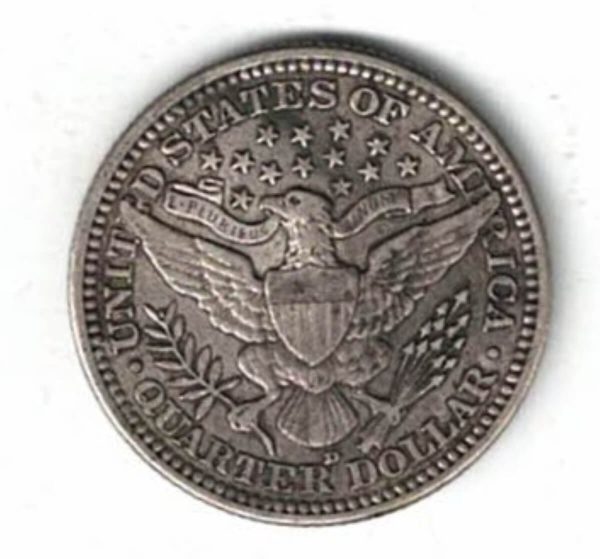1915 D USA Barber Silver Quarter Dollar Coin - Image 2