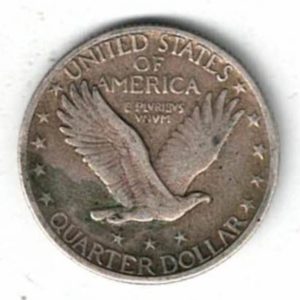 1929 USA Standing Liberty Silver Quarter Dollar Coin. The Obverse features a standing liberty looking left over her shoulder.