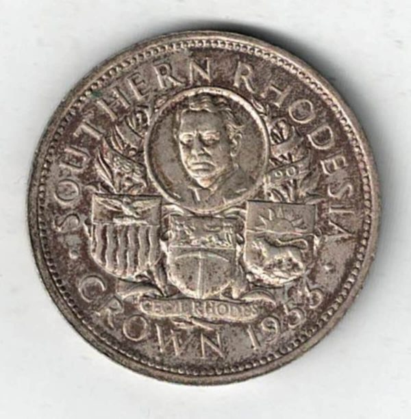 1953 Southern Rhodesia Silver Crown Coin. The obverse features the bust of Queen Elizabeth II facing right. All coins are in stock.
