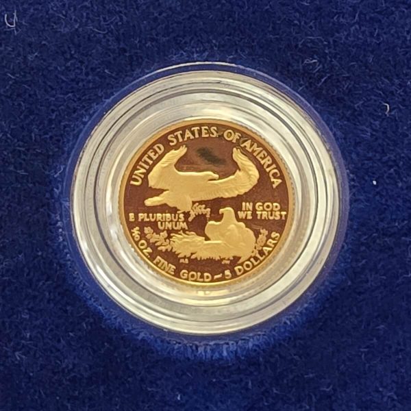 1990 Gold Proof USA Tenth Ounce Eagle coin. This quarter ounce coin features the Saint Gauden's Liberty on the Obverse. The Eagle on the Reverse.