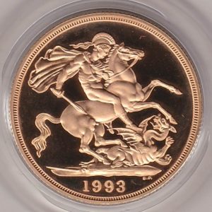 1993 Gold Proof Two Pounds coin. This coin comes in the capsule and presentation box with certificate as issued by the Royal Mint.