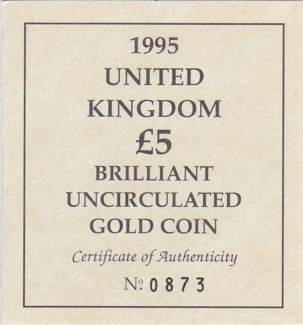 1995 Gold Five Pounds Coin Brilliant Uncirculated - Image 3