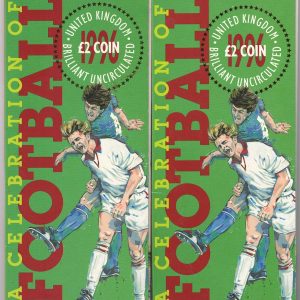 Two 1996 Royal Mint two pound coins, Celebration of football. All coins are in stock for despatch. You are buying two, two pound coins.