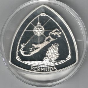 1996 Bermuda Silver Five Ounce Triangular Nine Dollar Coin. This coin weighs 155.52 grams of 0.999 silver. All coins are in stock.