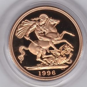 1996 Gold Proof Three Coin Set. This three coin gold sovereign set comes boxed with certificate as issued by the Royal Mint.