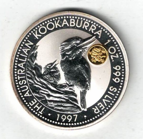 1997 Silver Australia One Ounce Kookaburra Elizabeth II is on the obverse, The Kookaburra is on the reverse. The coin contains one ounce of 999 fine silver