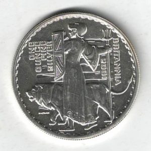 2001 Silver Britannia One Ounce Coin. The coin contains one ounce of fine silver. All of our silver coins have been pre-owned and are in stock.