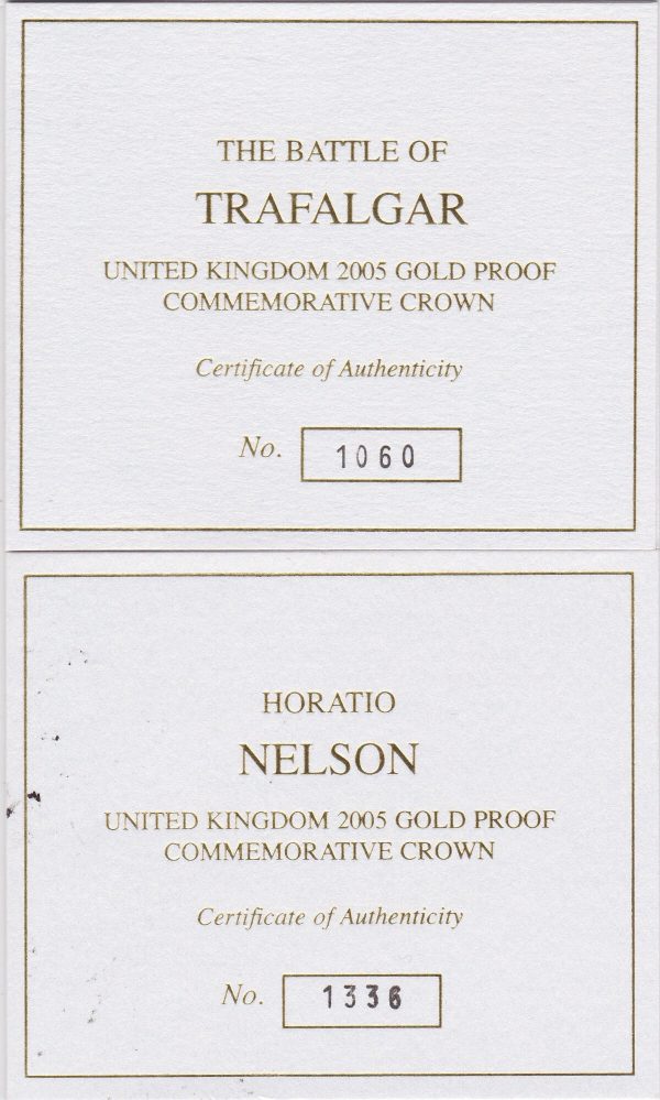 2005 Gold Proof Five Pounds Set - Nelson & Trafalgar - Image 3