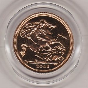 2006 Gold Half Sovereign coin featuring the fourth portrait of Queen Elizabeth II on the Obverse. St George and the dragon on the Reverse.
